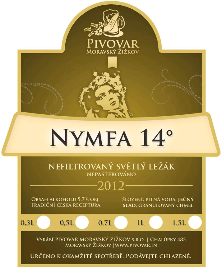 Pivní podtácek Nymfa 14°° Pivovar Moravský Žižkov