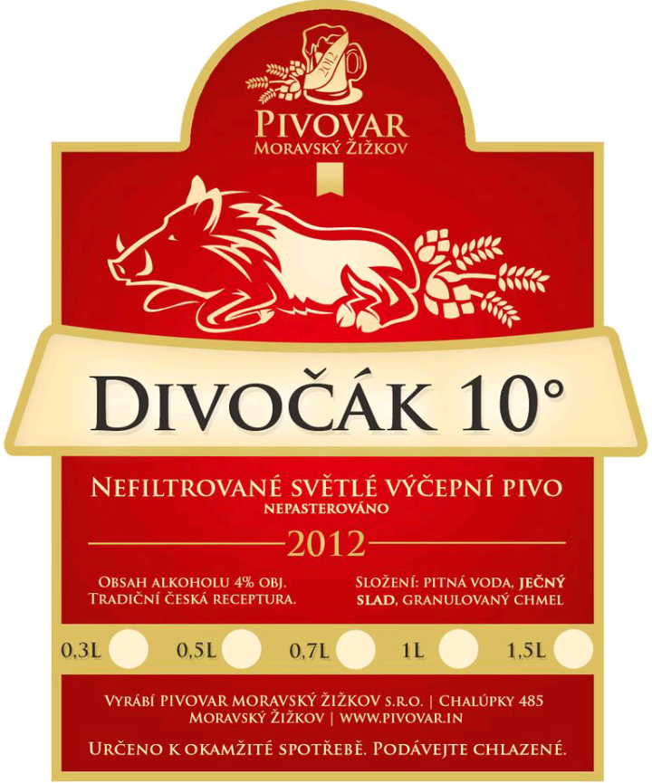 Etiketa Divočák 10° Pivovar Moravský Žižkov